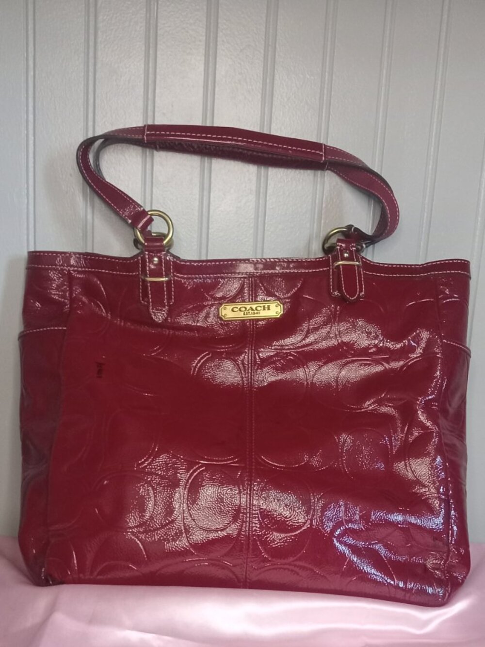 Coach Signature Embossed Patent Leather Tote Bag